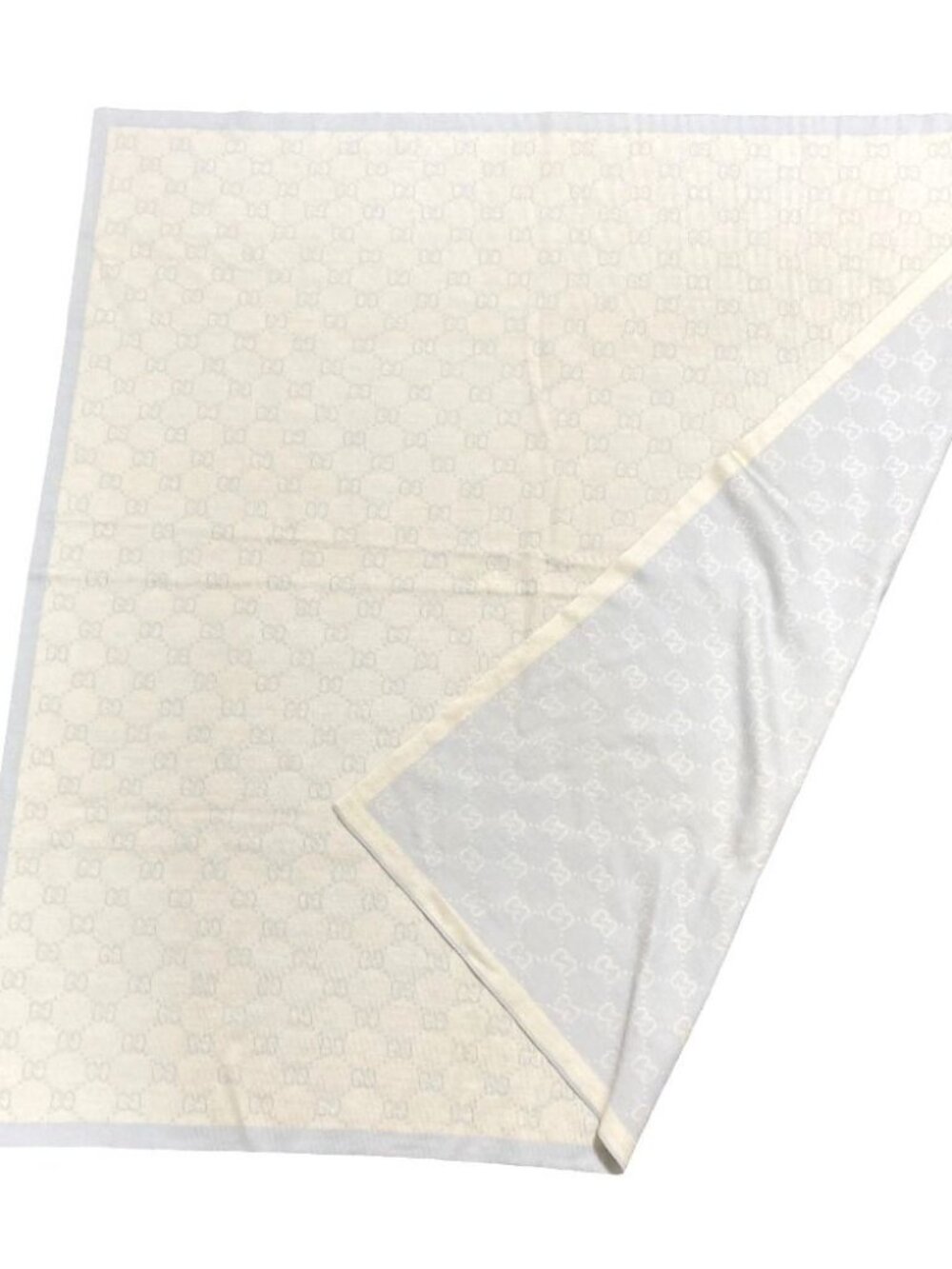 Gucci GG Pattern Wool Knit Scarf Light Blue Beige - Picture 3 of 9